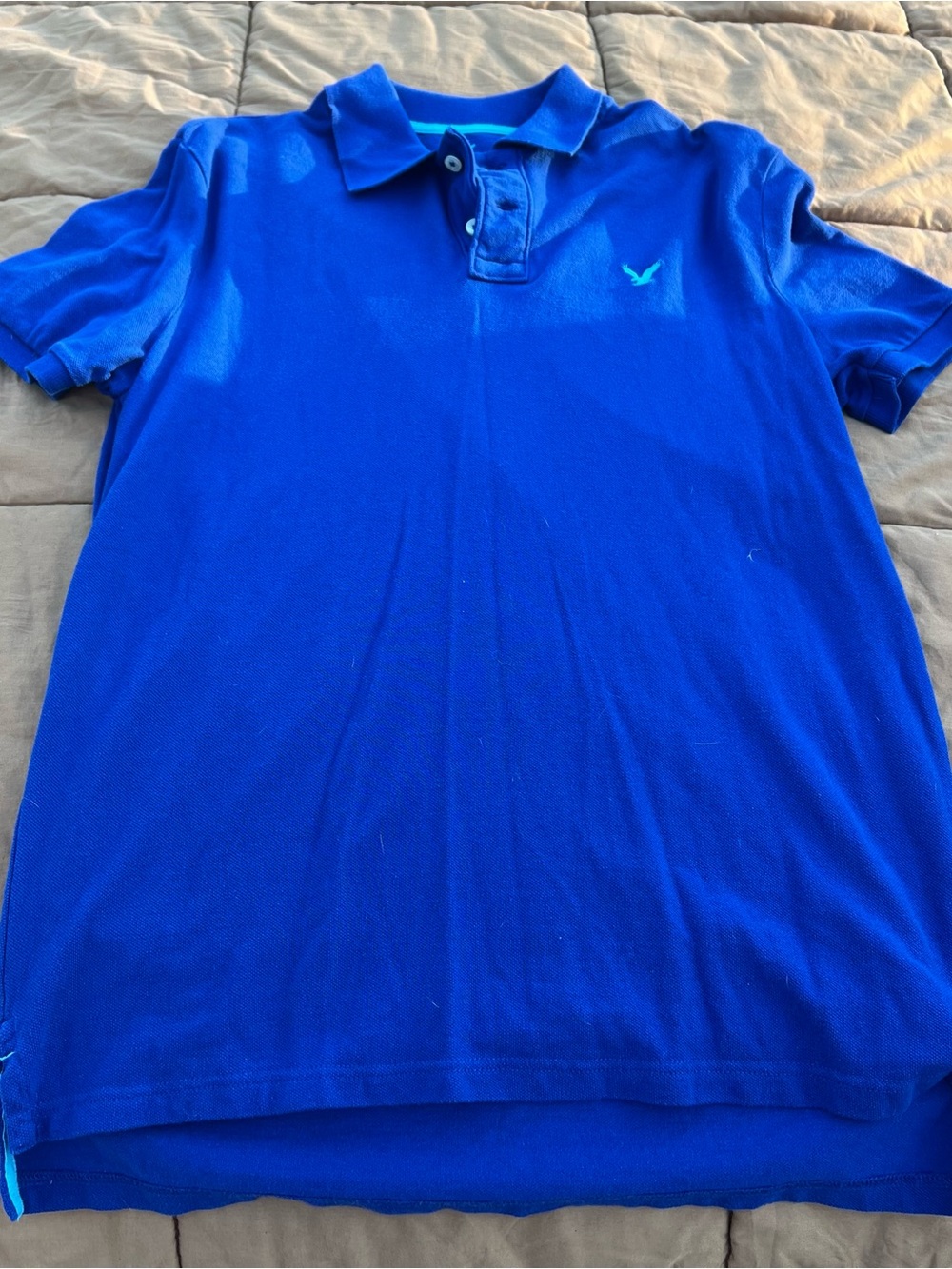American Eagle Outfitters Blue Polo Shirt with Teal Logo Size Medium